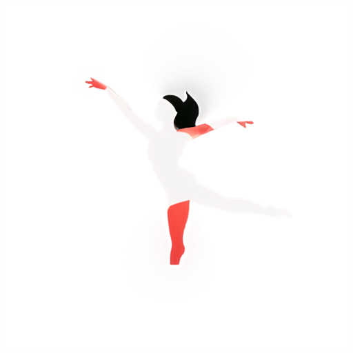 "Create a minimalist icon for a dance studio. The icon should feature a dynamic silhouette of a dancer in motion combined with flowing lines to symbolize grace and movement. Use a modern design style with a color palette of black, white, and vibrant red." - icon | sticker