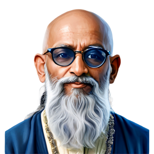 elderly Indian guru bald head with wizard long beard & glasses & earrings - icon | sticker