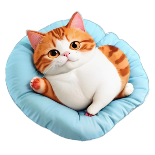 Red fat cat Lenya lies on the bed and looks at the phone - icon | sticker