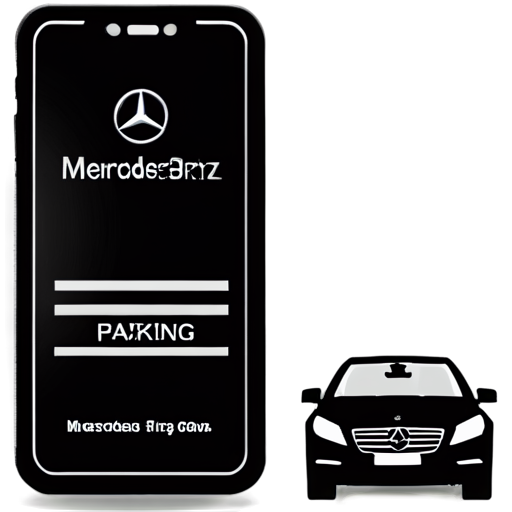 Mercedes-Benz Parking App with black background modern and an S class behind and a discreet parking sign - icon | sticker