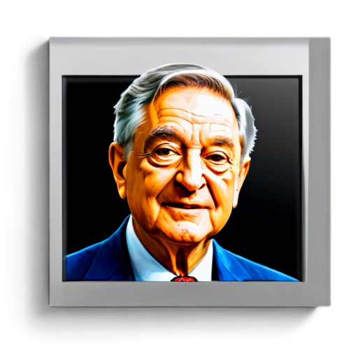 Draw portraits of two famous critics (Daniel Bell and George Soros) framed in question marks to represent a new perspective and different opinions on mainstream economics. - icon | sticker