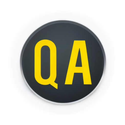 Generate icon with the phrase "DOM QA" in yellow style. Both words in different colors - icon | sticker