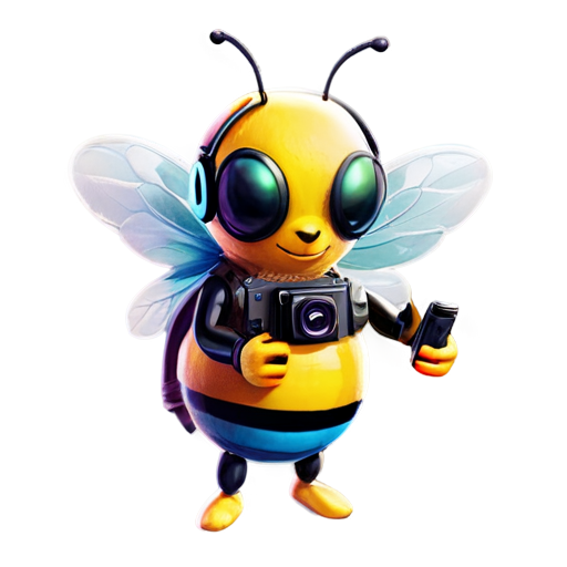 A rainbow bee with headphones and a camera - icon | sticker