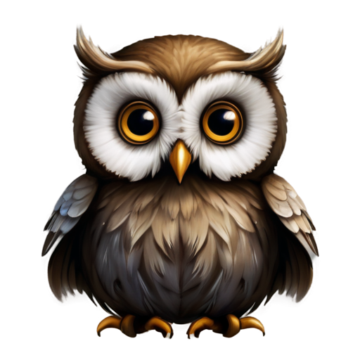 A small owl with large round eyes, a small beak, and tiny wings. Use soft, earthy tones like light browns and grays. - icon | sticker