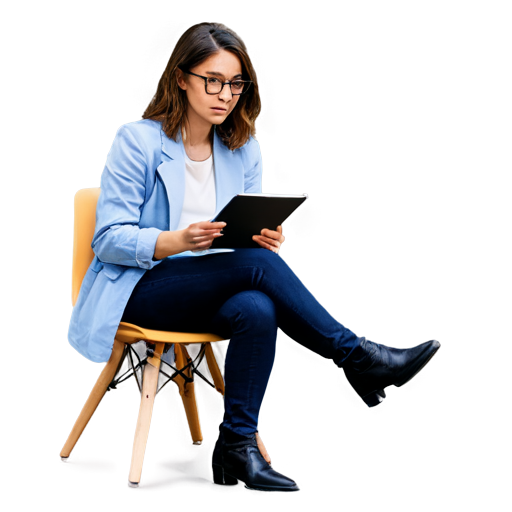 woman designer sitting um a chair, with a clipboard writing, face to face with a client chatting also sitting. there is a table between then. show all scene - icon | sticker