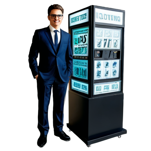 Draw a picture with mans in suits and glasses and the number 15 written on top and a lottery machine drawn - icon | sticker