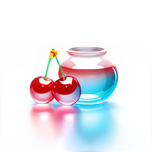 glass juicy cherries lie in a vase - icon | sticker