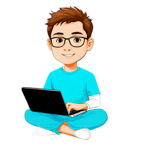 man sitting in lotus position at computer - icon | sticker