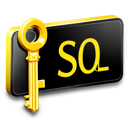 A yellow key with the house number SQL on it - icon | sticker