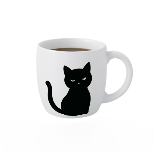 a coffee mug drawn with a single black line, with a cat inside - icon | sticker