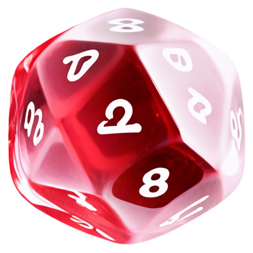 red translucent precious ruby, inside located d20 dice - icon | sticker