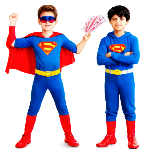 Boys in super hero outfits holding fans going to save the world. - icon | sticker