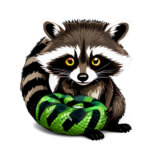 Raccoon with snake eyes, games, play, rgb - icon | sticker