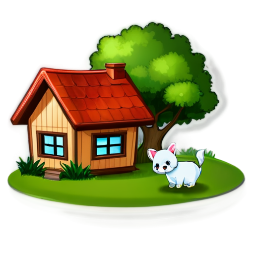 There is a house on the grass and there are animals around. - icon | sticker