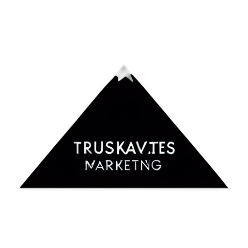 Minimalist black-and-white logo for 'Truskavets Marketing,' featuring a sharp silhouette of a mountain with triangular peaks, modern geometric design, clean bold sans-serif font for the text below the mountain, no additional elements like trees or lines, highly professional and scalable design, simple and elegant --v 5 --ar 1:1 --q 2 --style 4a - icon | sticker