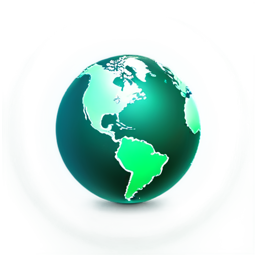 globe icon, internet icon, white, emerald blue green background is monochromatic and the icon on it is white, light, shining - icon | sticker