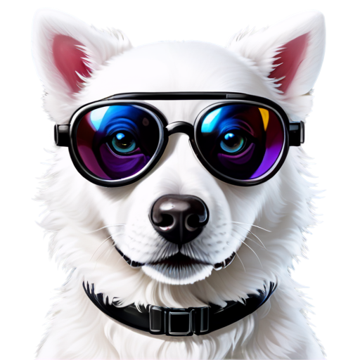 AI robot white dog head with tech-inspired glasses, cute, cartoon,cool，Cyberpunk，robotic - icon | sticker