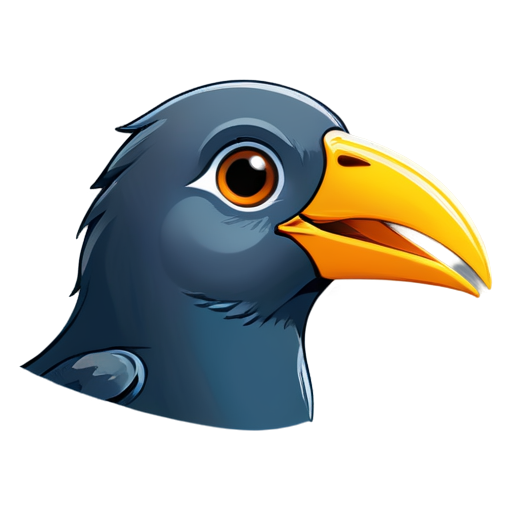 A simple line-drawn cartoon avatar of a cute bird's head with its beak open, in profile. - icon | sticker