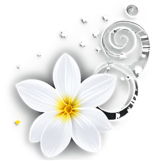 A blooming white flower with gradient musical notes and stars on its petals, and a swirling spiral at the bottom. - icon | sticker