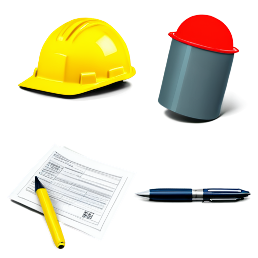 construction helmet, documents with pen - icon | sticker