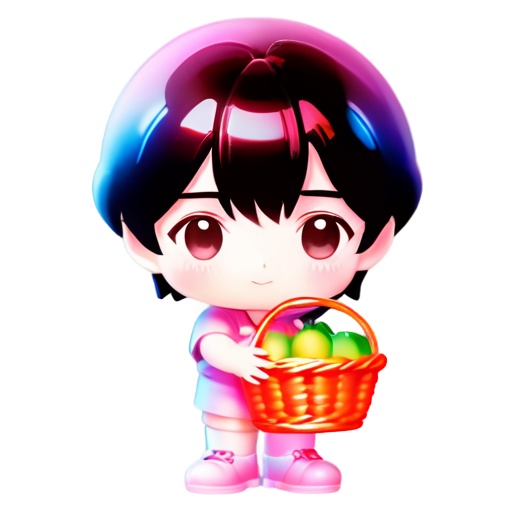 boy with a basket of pink fruits - icon | sticker