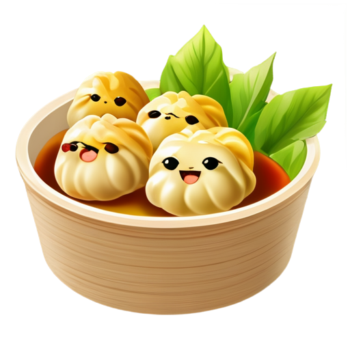 create a dim sum icon with emoticons and make it look like the dim sum is covered in fire and smoking - icon | sticker