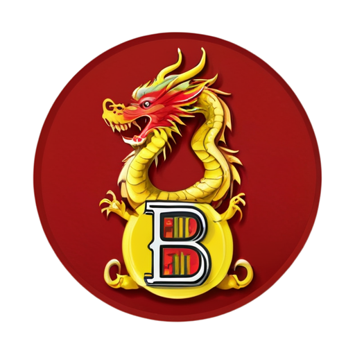 red round logo with red background and china yellow dragon on letter B - icon | sticker