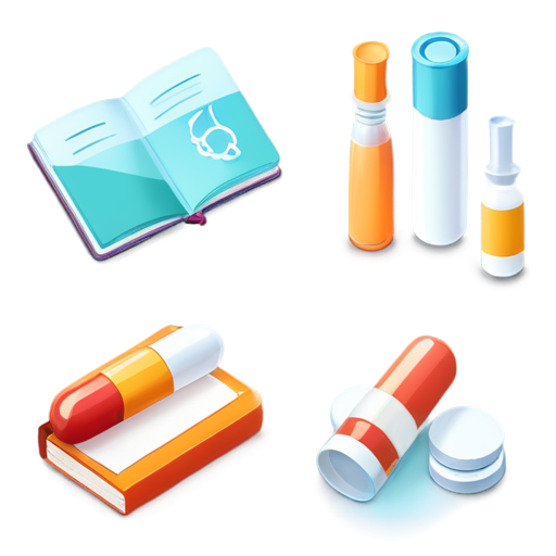 Design a set of 3D, cute pharmacy-related icons, including pills, capsules, pill bottles, open books, spiral notebooks, magnifying glasses, and graduation caps. Use soft, rounded edges and a friendly aesthetic. Incorporate the following pastel color palette: #D4B2A7, #1C3D5A, #A68A6F, #D8C3A5, #FFD8B0, #E7D7C9, #FFF9F3. Add soft shadows for a slightly elevated 3D effect. Ensure the icons are vibrant, engaging, and suitable for an educational brand targeting pharmacy students - icon | sticker