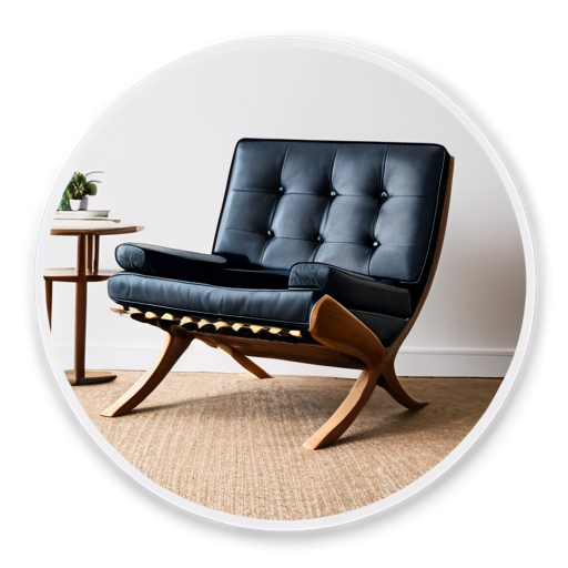 minimalist decor styles with a barcelona chair in the icon inside a circle - icon | sticker