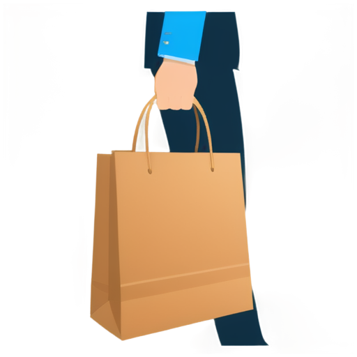 a man's hand holds a paper bag by the handles, in blue colors on a white background - icon | sticker