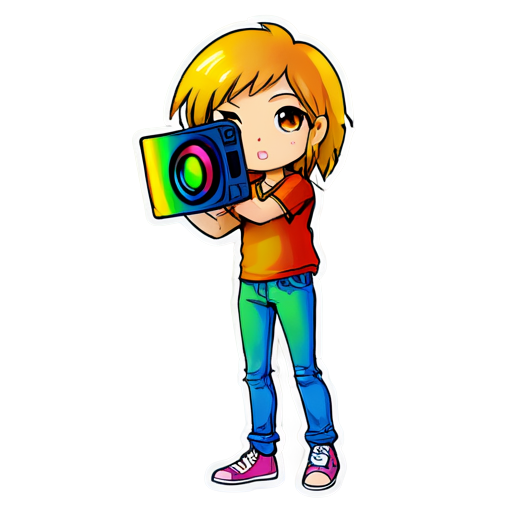 a human with rainbow camera - icon | sticker