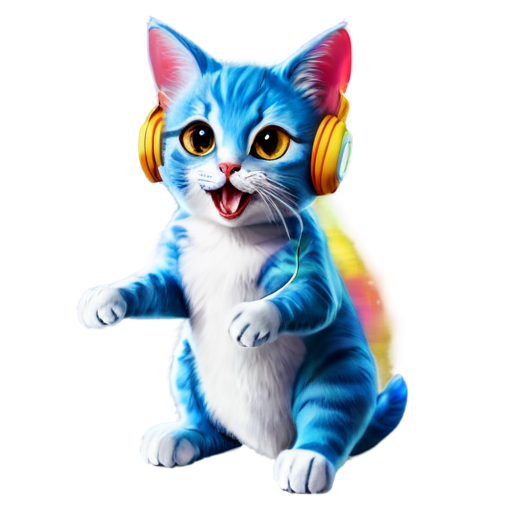 A rainbow cat with headphones and singing - icon | sticker