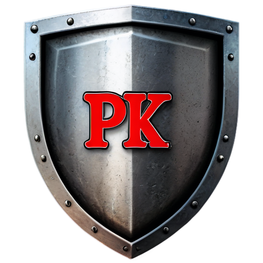 A knights metal shield with the letters PK on it. - icon | sticker