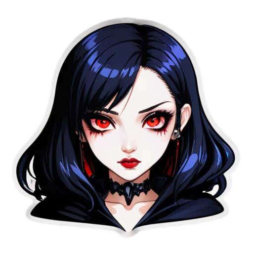 Bald vampire anime face girl with red eyes and lips and dark makeup - icon | sticker