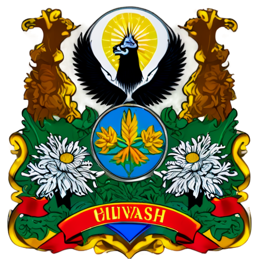 coat of arms of the village of Pochenary of the Chuvash Republic with the national theme of Chuvashia - icon | sticker