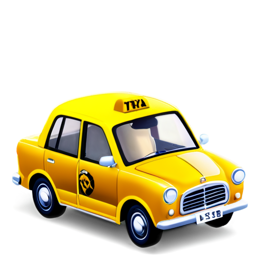 one taxi car yellow 3d-view retro cartoon style without text - icon | sticker