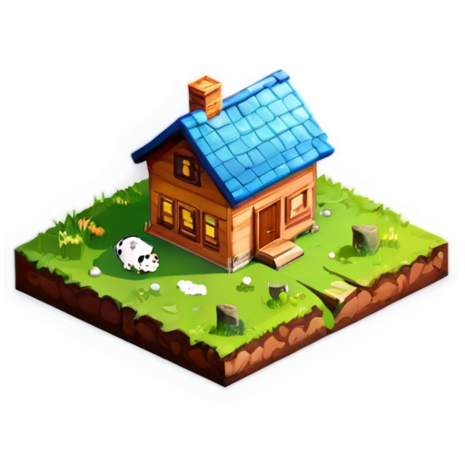 There is a house on the grass and there are animals around. - icon | sticker