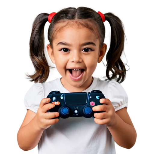 Pretty little girl with ps5 controller smiling with her tounge out - icon | sticker