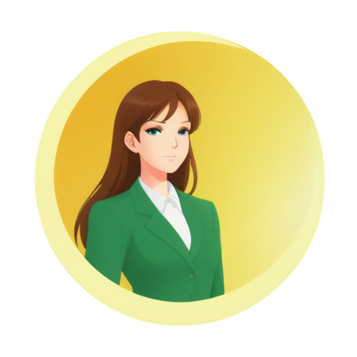 lawyer slavic brownhaired, green eyes girl with the moon on background, anime style - icon | sticker