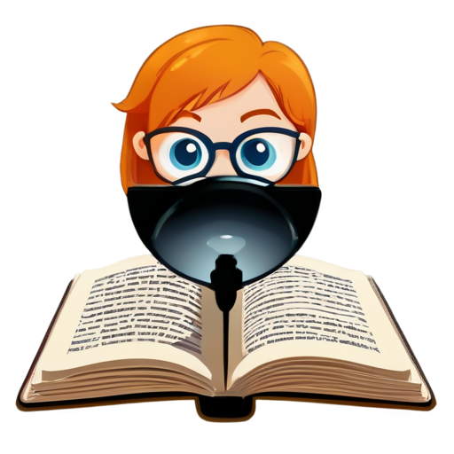 An open book with a magnifying glass hovering over it, symbolizing comprehension and focus on details. - icon | sticker