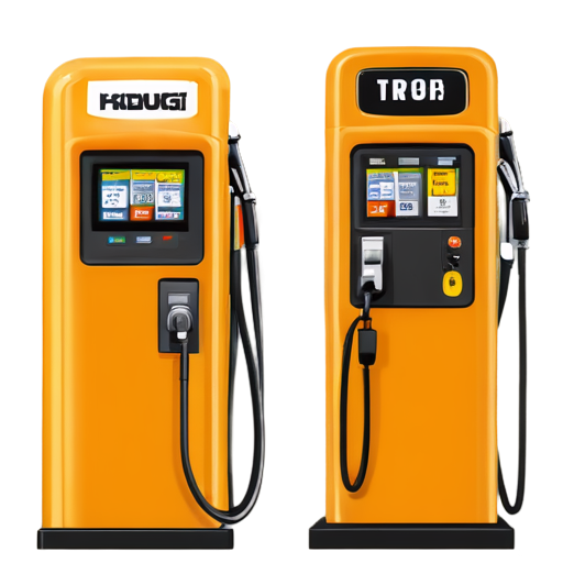 fuel dispenser on transparent background in yellow-orange colors with nozzle out - icon | sticker