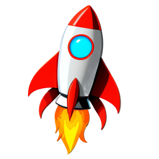 a small !red space rocket with orange wings and one large round porthole - icon | sticker