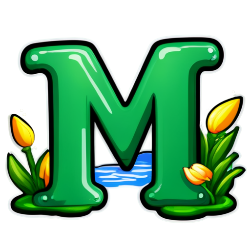 letter "M", green, toads, lilies, lake - icon | sticker