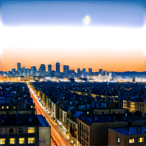 A symbolic image of the city. In the left half of the picture there is night and the moon in the sky. In the right half of the picture there is a day and the sun in the sky. - icon | sticker