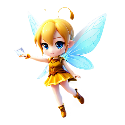 chibi fairy girl, shooting magic from staff, 3d, flying - icon | sticker