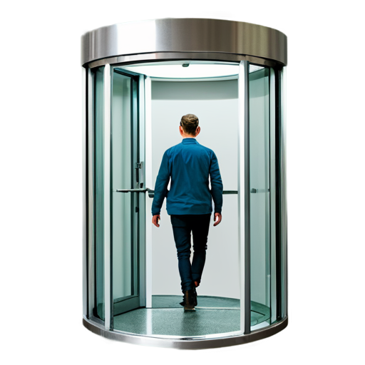 Person walking out of revolving door - icon | sticker