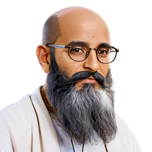 Indian guru bald head with long beard & glasses - icon | sticker