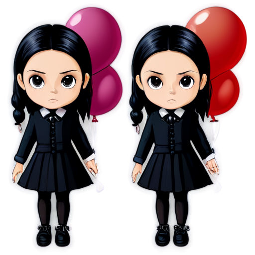 Wednesday from Addams with colored balloons - icon | sticker