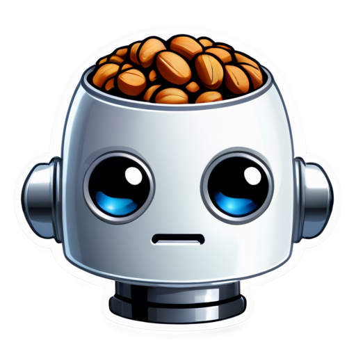 A cute robot's head, with a top brain made of nuts - icon | sticker