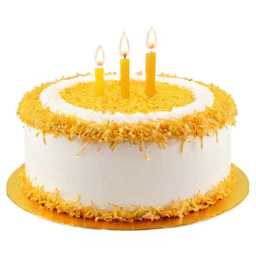 Create a super realistic coconut cake, like a photo with gold candles - icon | sticker